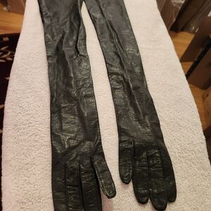 Vintage crescendo Elegant Long Black Leather Gloves